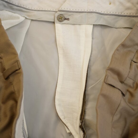 DAMAGED Hart Schaffner Marx Wool Tan Dress Pants 42 / 28 Pleated Cuffed High Ris - Picture 5 of 7